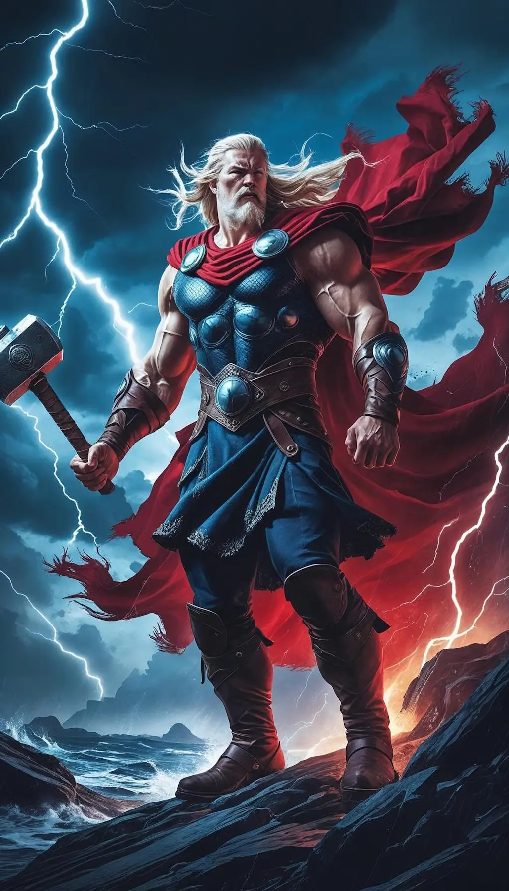 Thor, asgardien et dieu du tonnerre dans la nuit du ragnarok